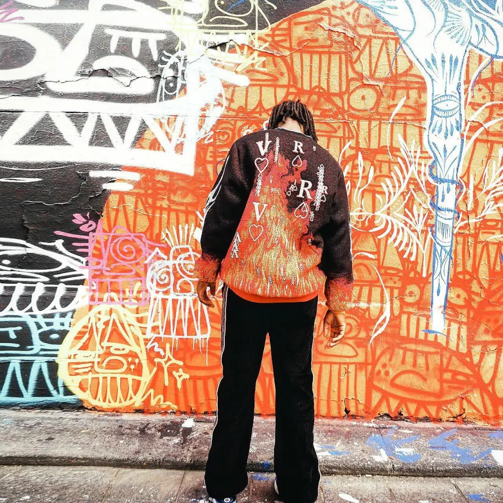 Orange Sweater Renaissance Street Wear Fashion Printing Seasonal Trend Special Design