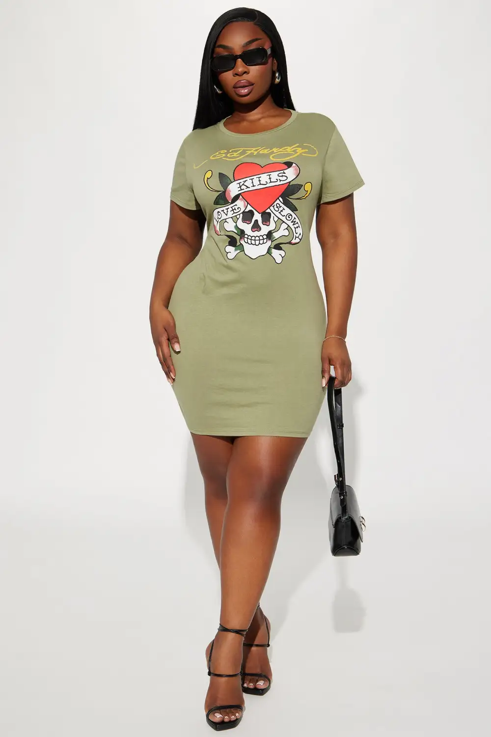 Ed Hardy Skull T Shirt Mini Dress - Olive