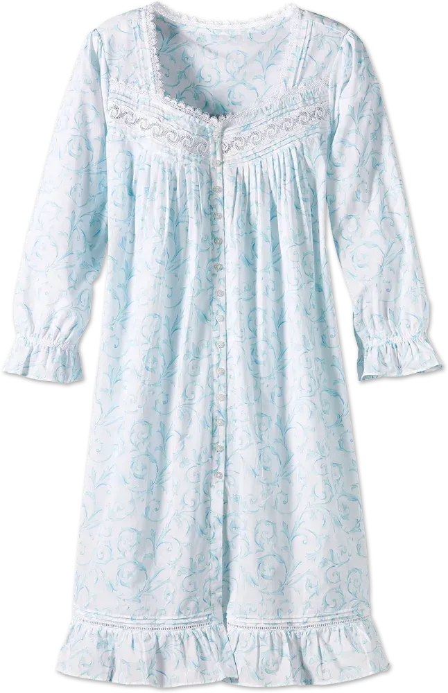 Eileen West Aqua Scroll Cotton Short Robe