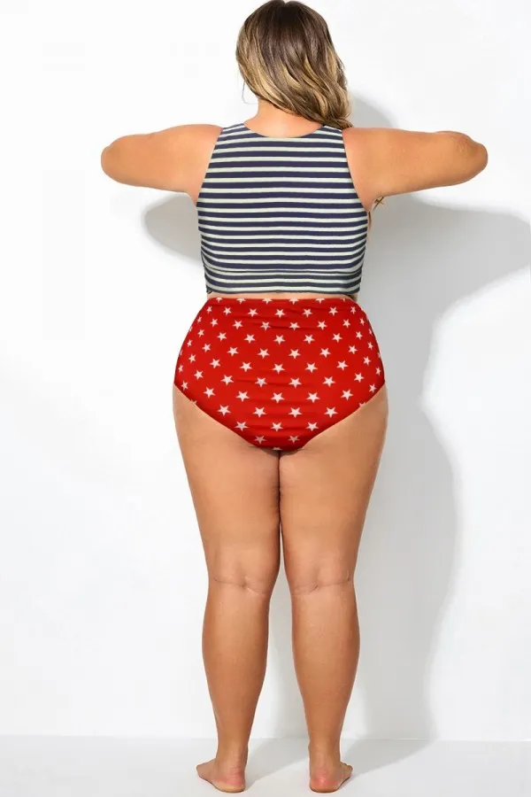 Plus Size Red Stars High Waisted Bottom