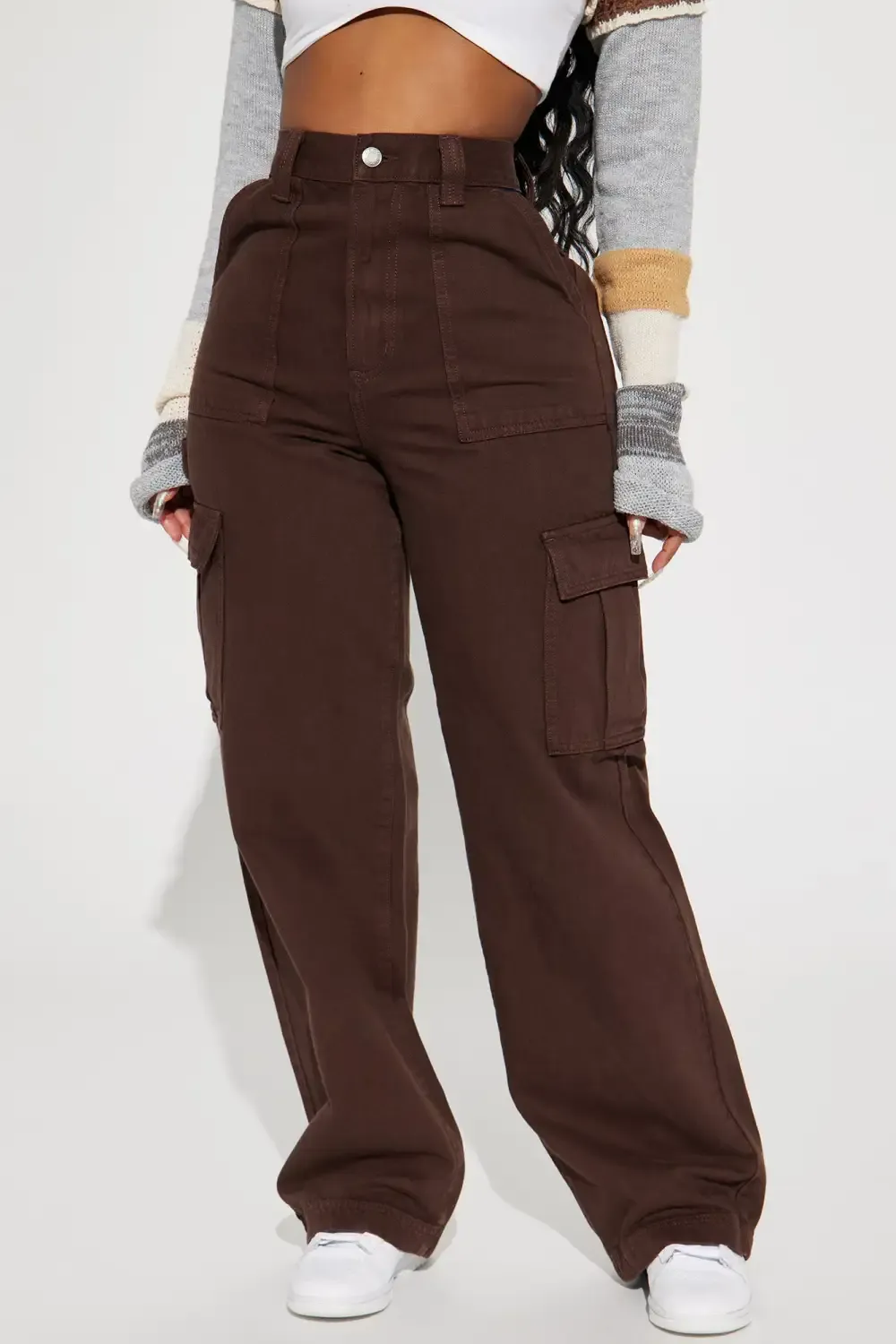 Unbothered Non Stretch Cargo Jean - Brown