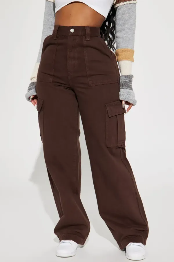 Unbothered Non Stretch Cargo Jean - Brown