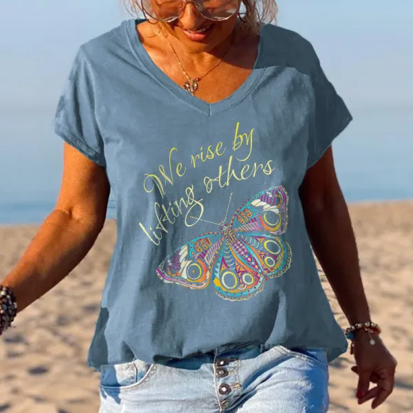 We Rise By Lifting Others Butterfly Printed Graphic Tees