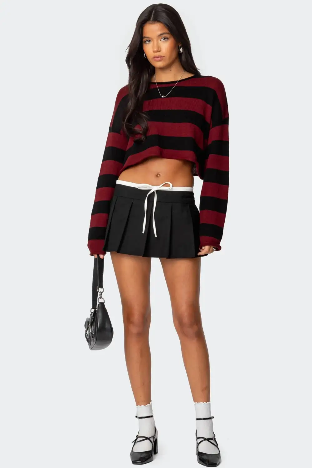Contrast Drawstring Pleated Mini Skort