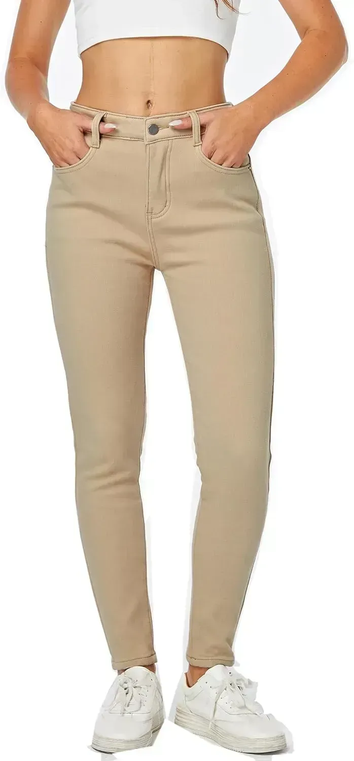 Women's Winter Fleece Lined Sherpa Thermal Skinny Pants Casual Warm Trousers