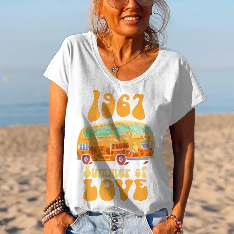 1967 Summer Of Love Bus Printed Graphic Tees