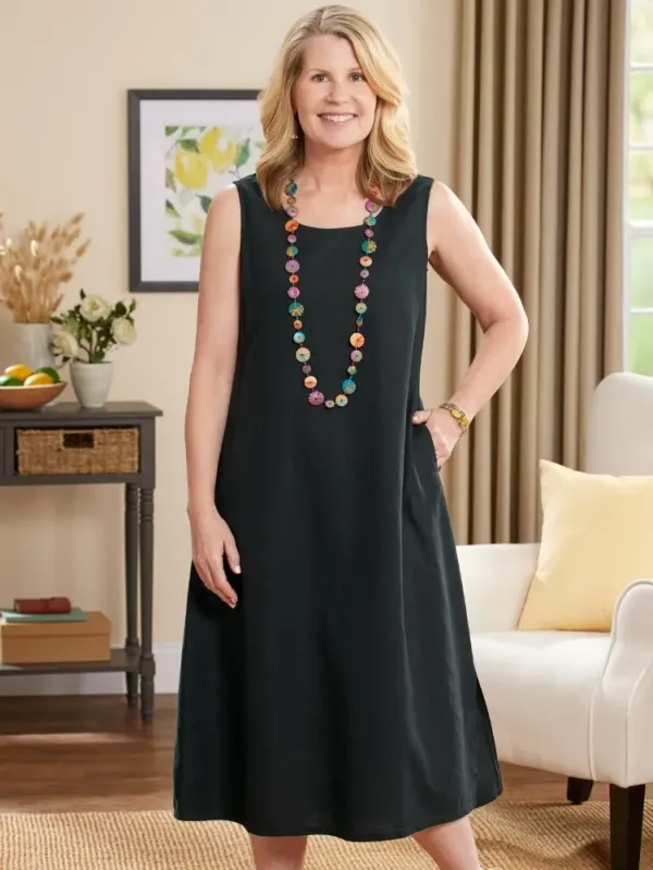 Easy Comfort Linen/Rayon Sleeveless Popover Dress
