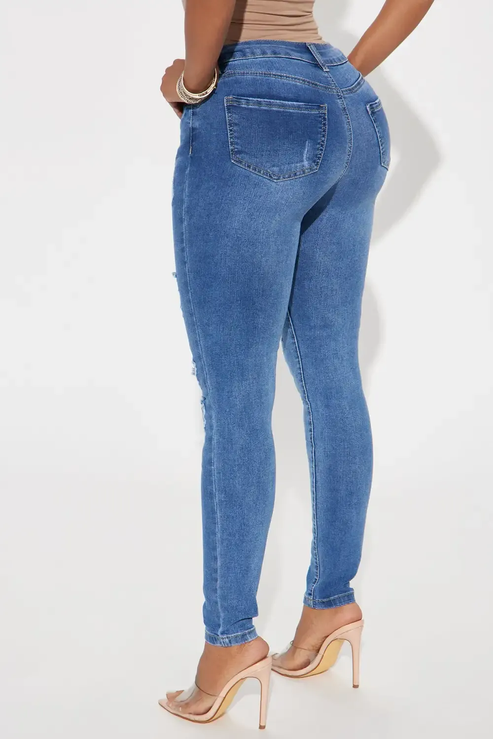 Got Spunk Destroyed High Stretch Skinny Jean - Medium Wash