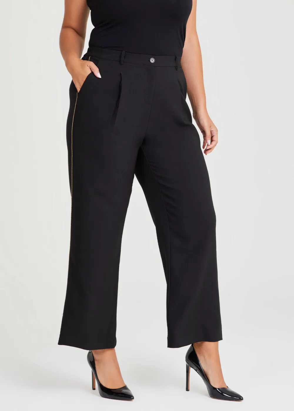 Trim Detail Wide Leg Pant