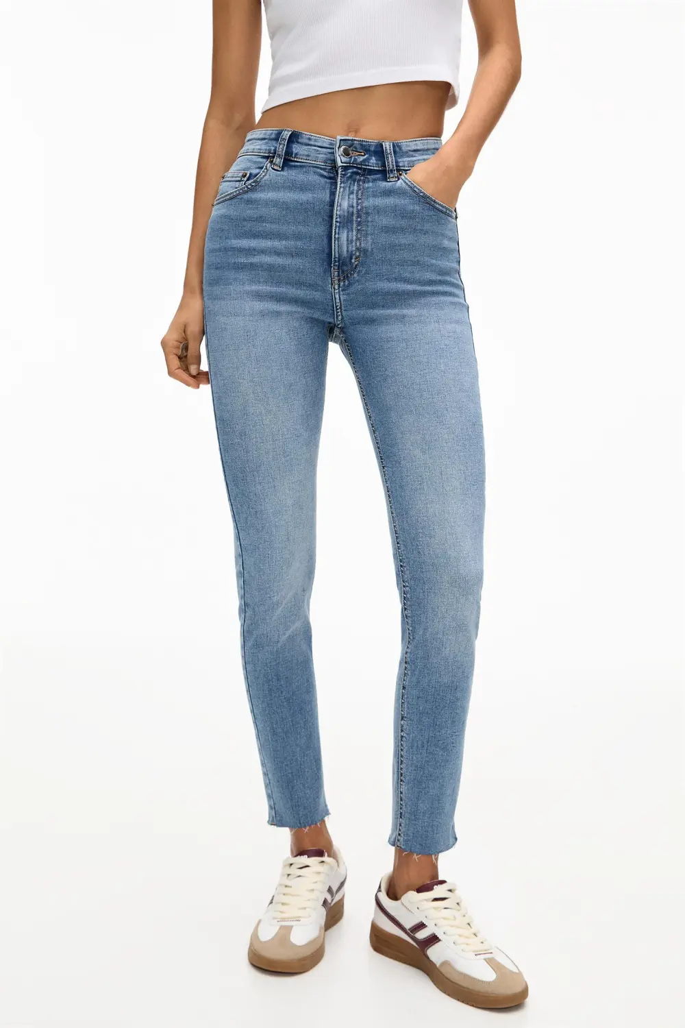 Jeans skinny tiro alto