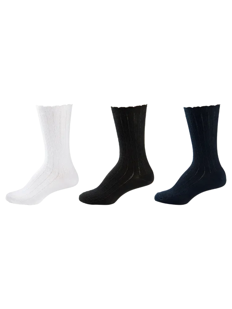 Women's Mid-Calf Ruffle-Edge Dress Socks, 3 Pairs