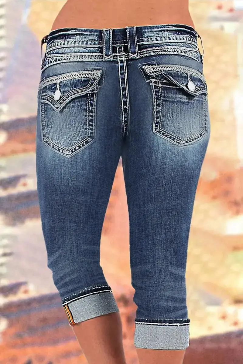 Wash High Stretch Roll Hem Mid Rise Skinny Jeans
