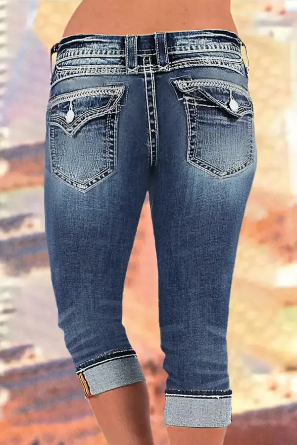 Wash High Stretch Roll Hem Mid Rise Skinny Jeans