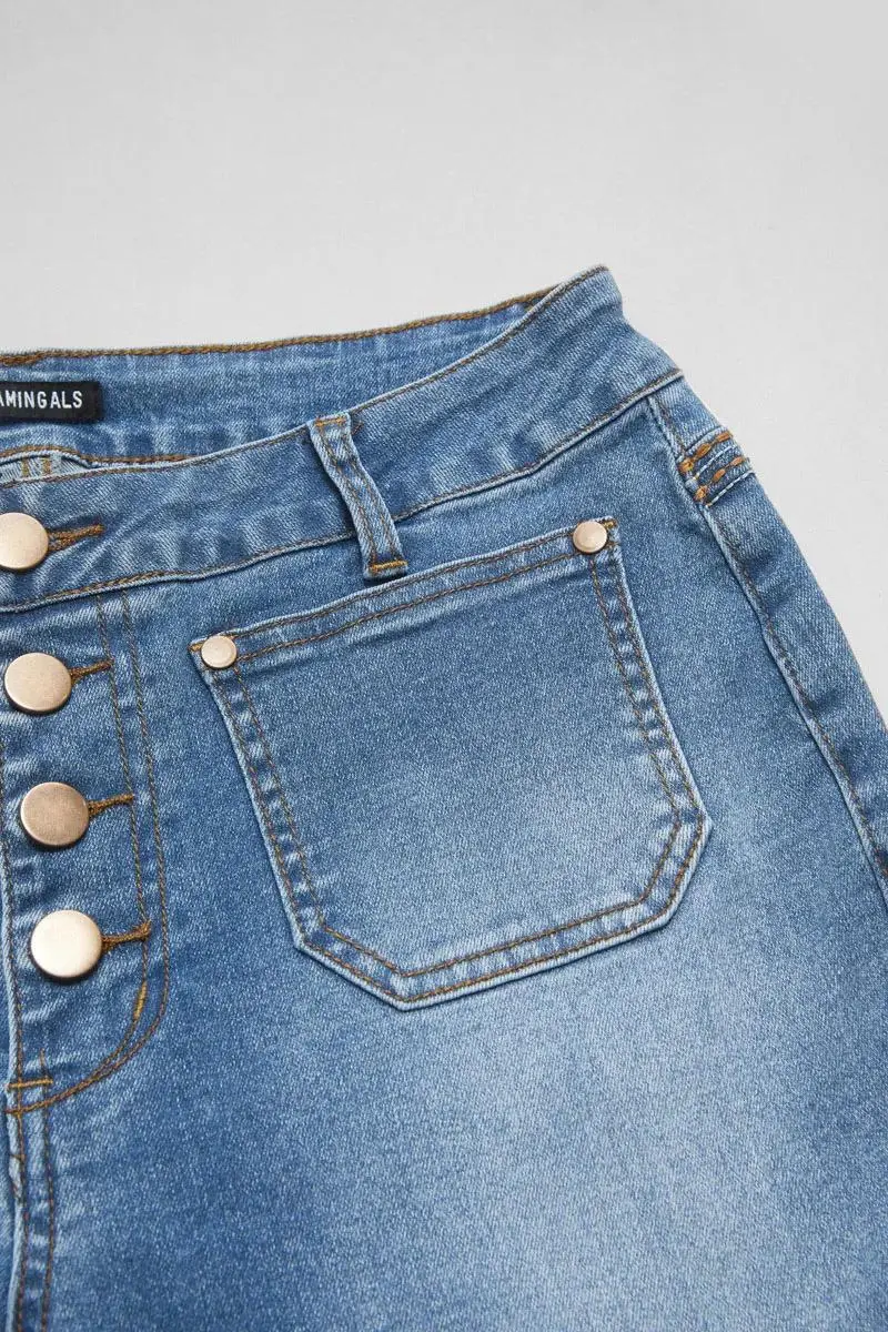 Wash Floral Embroidered Split Hem Mid Rise Bootcut Jeans Without Belt