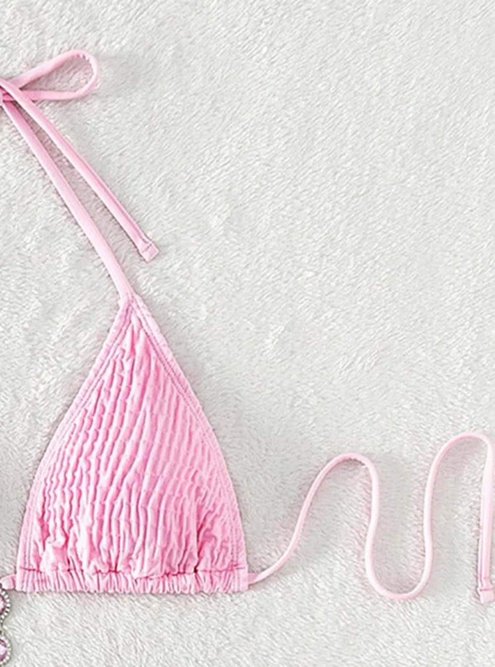 Rhinestone Ruched Pink One-piece Bikini