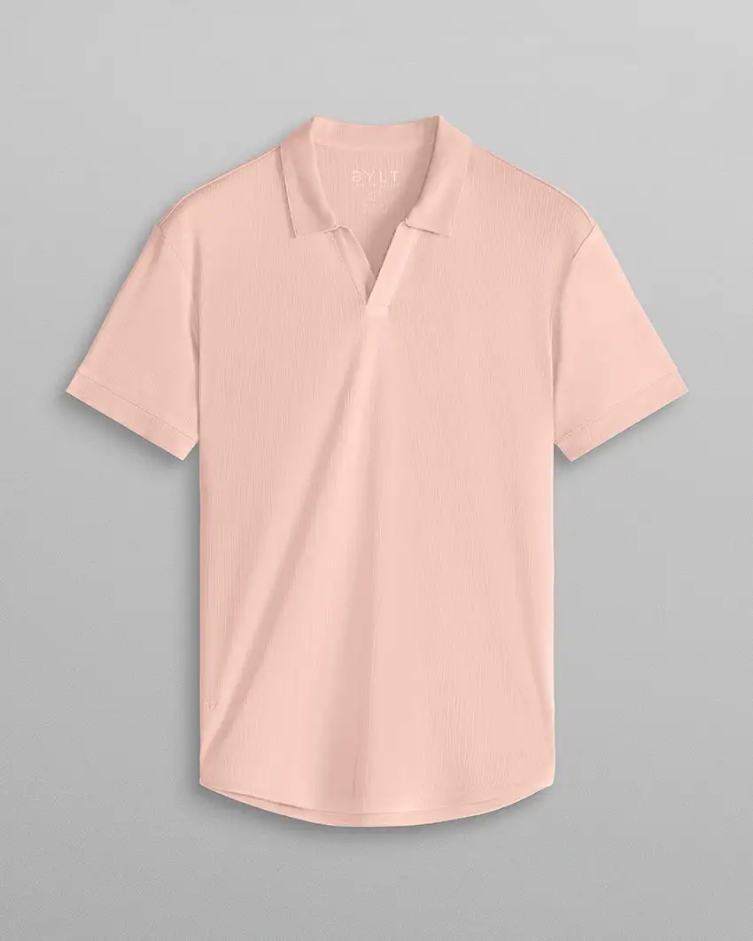 Ribbed Short Sleeve Open V Polo