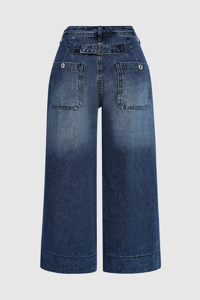 Slant Pocket Mid Waist Wide Leg Crop Jeans