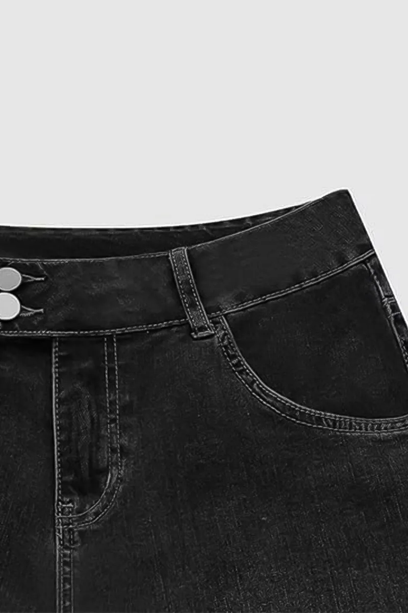 Vintage Oblique Button Mid Waist Straight Leg Jeans