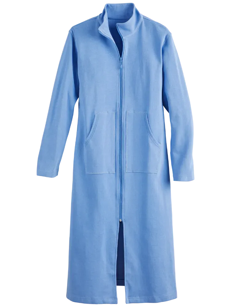 Women's Mini-Rib-Knit Cotton Zip-Front Robe