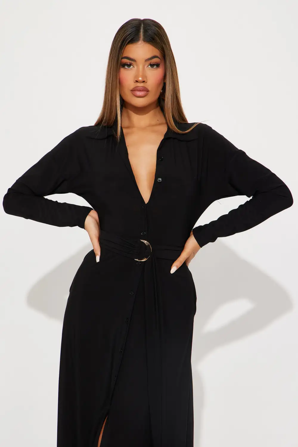 Amelia Belted Maxi Dress - Black