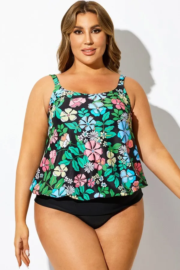 Beach Floral Print Blouson Tankini Top
