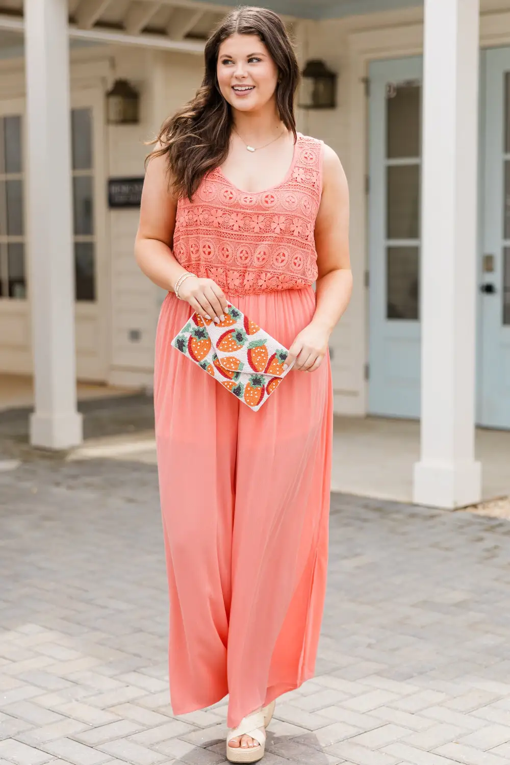 Boho In Lace Jumpsuit, Peach
