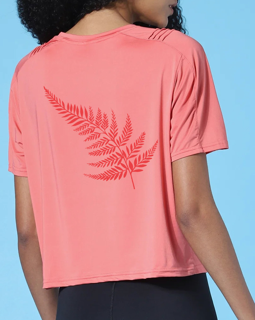 Coral Fern Print Cropped Training T-shirt