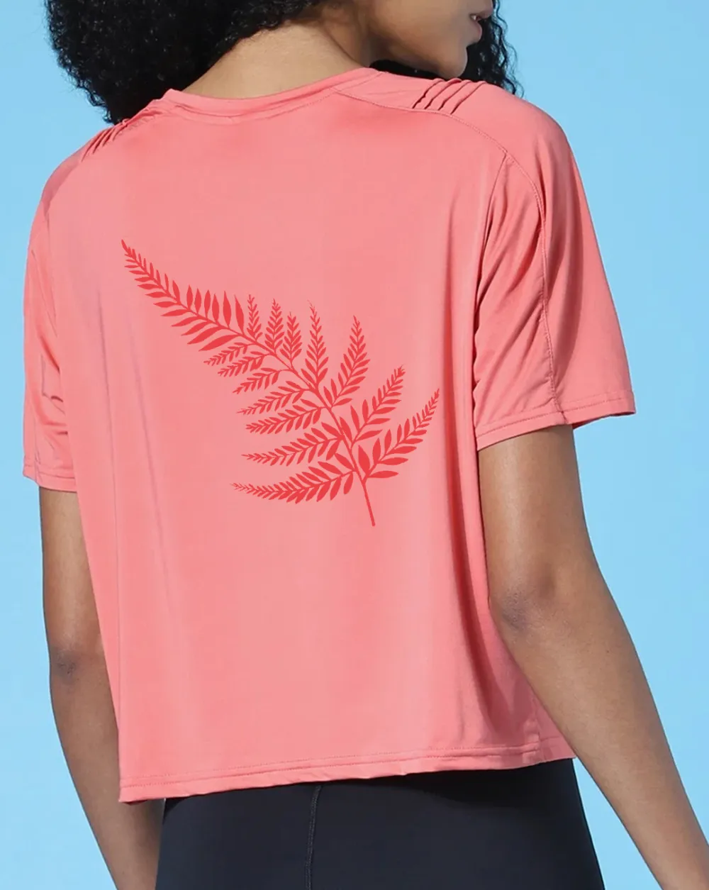 Coral Fern Print Cropped Training T-shirt