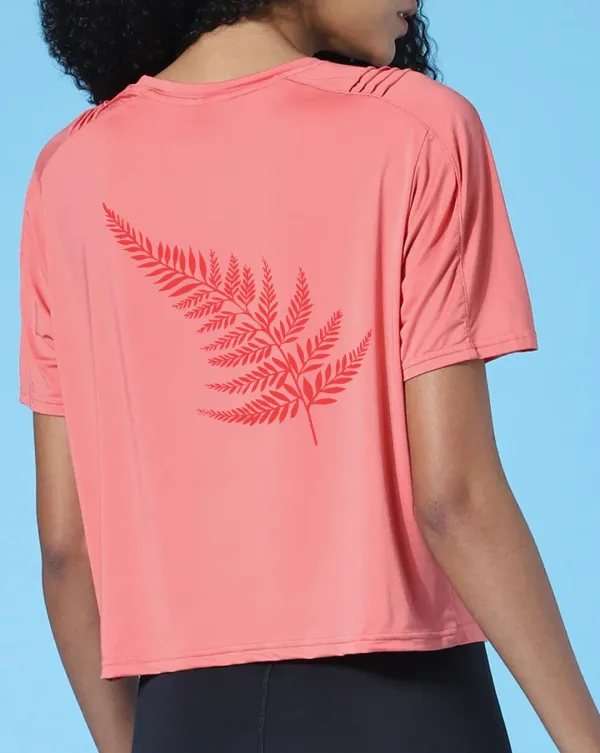 Coral Fern Print Cropped Training T-shirt