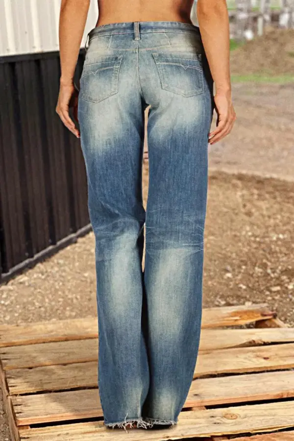 Slant Pocket Raw Hem Low Waist Flare Jeans