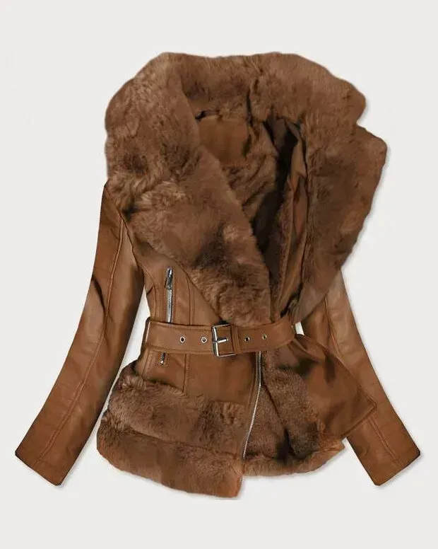 Black fur jacket Leather