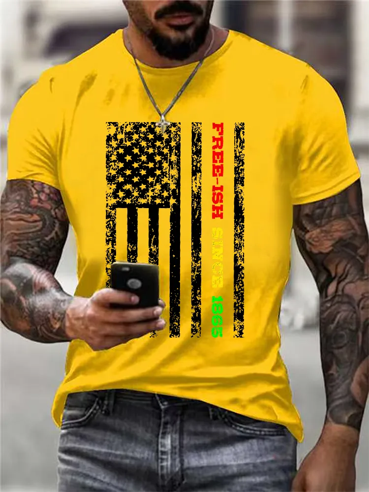Men'S Round-Neck Short-Sleeved T-Shirt With Free-Ish Singe 1865 Prints