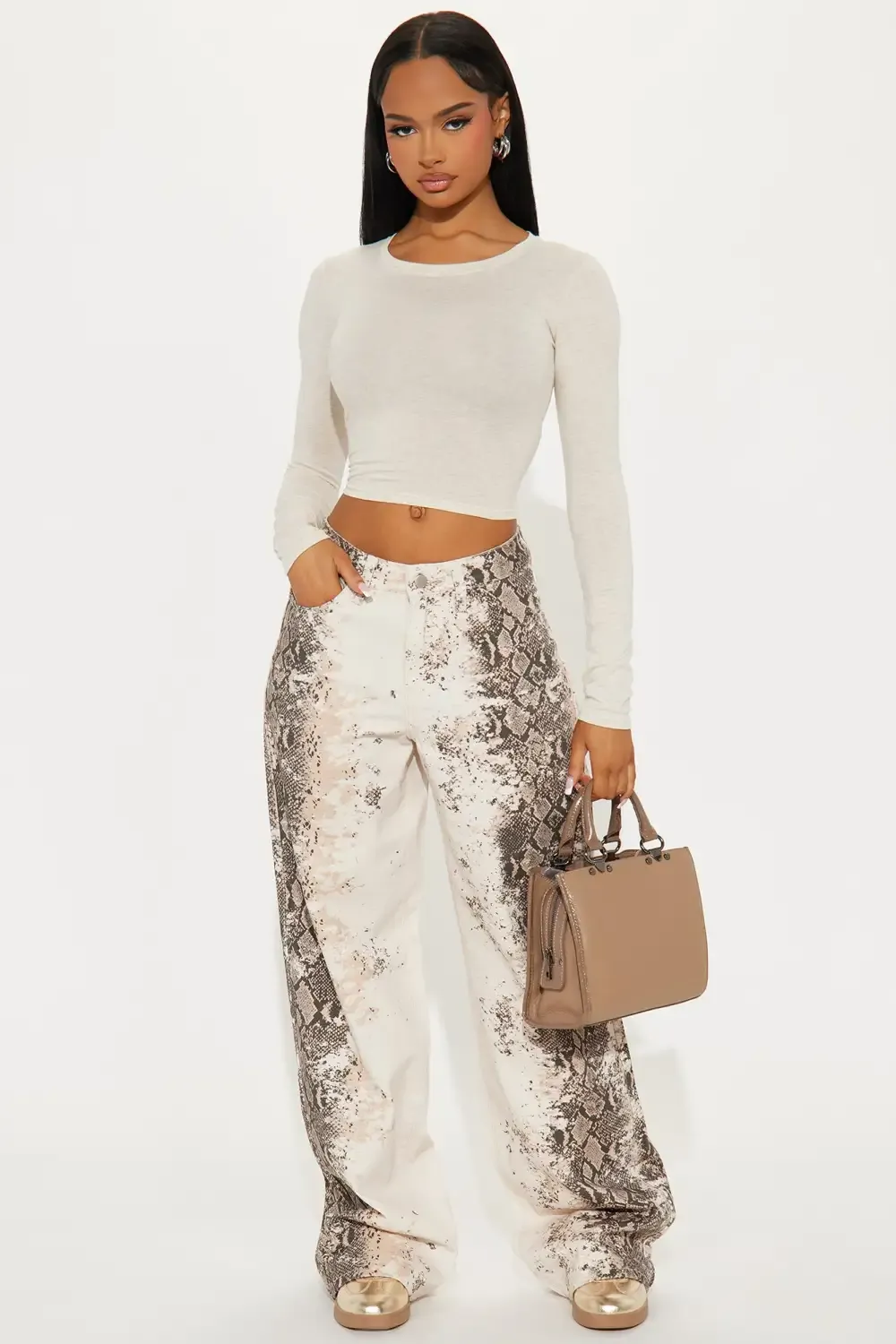 Trust No Snakes Printed Baggy Jeans - White