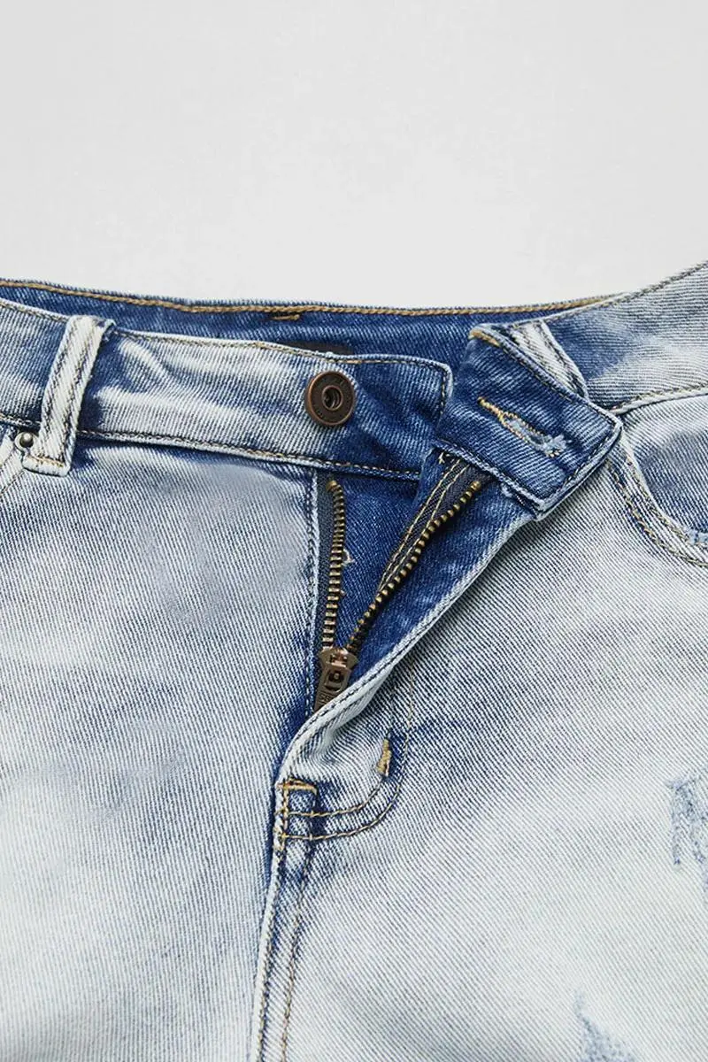 Wash Ripped High Rise Denim Shorts Without Belt