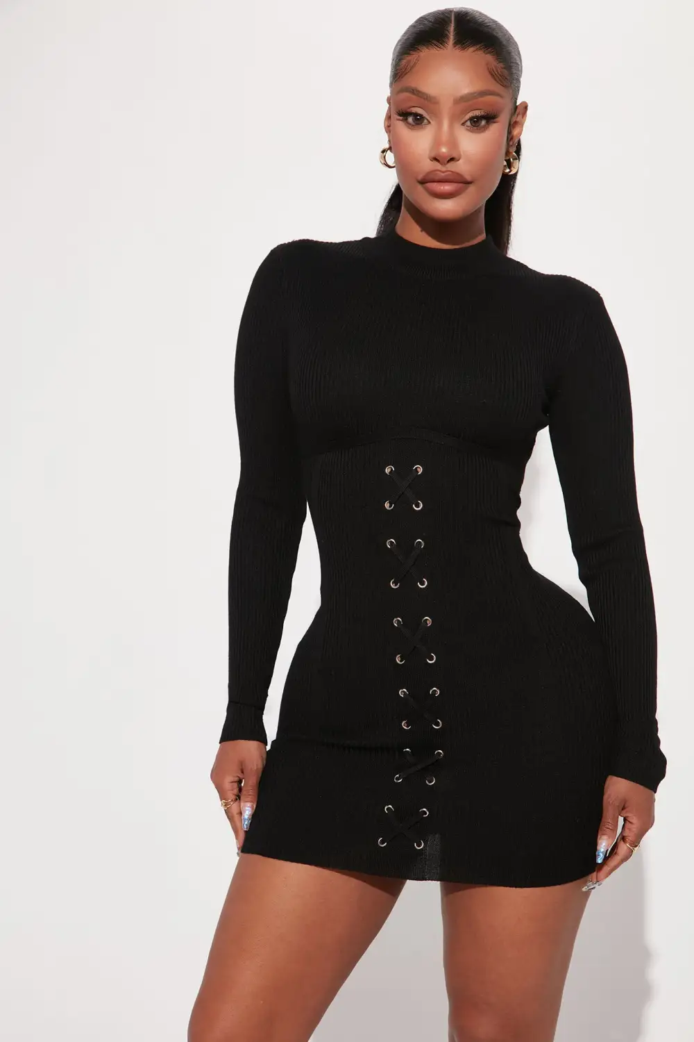 Izabella Sweater Mini Dress - Black