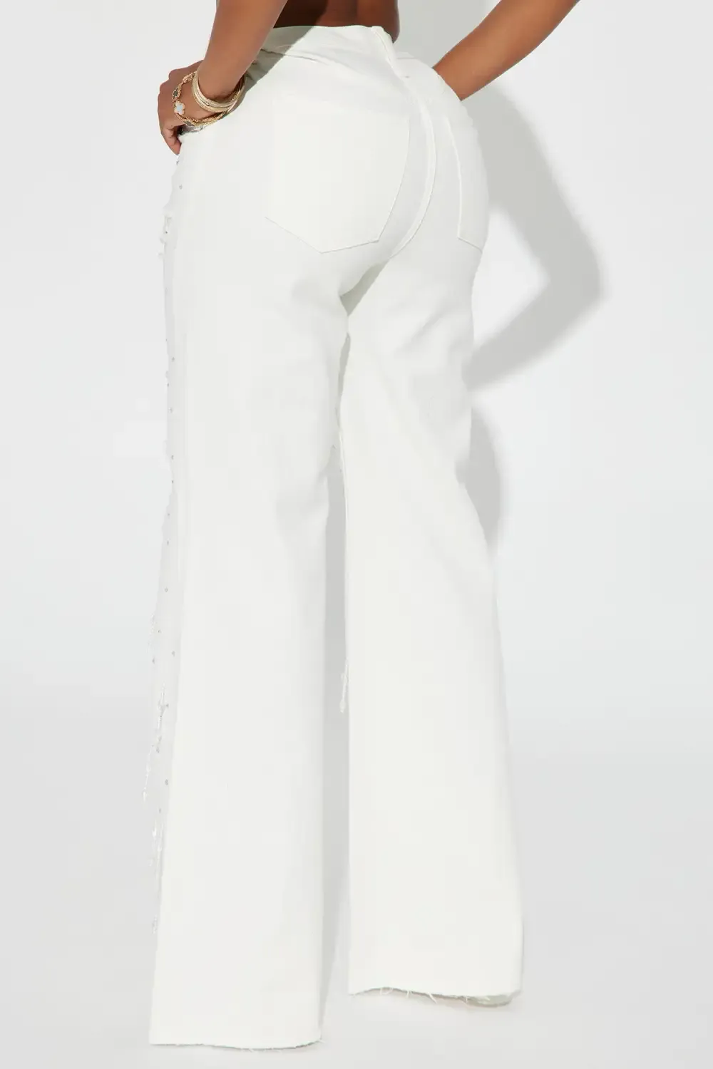 Oh So Icy Embellished Non Stretch Wide Leg Jean - White