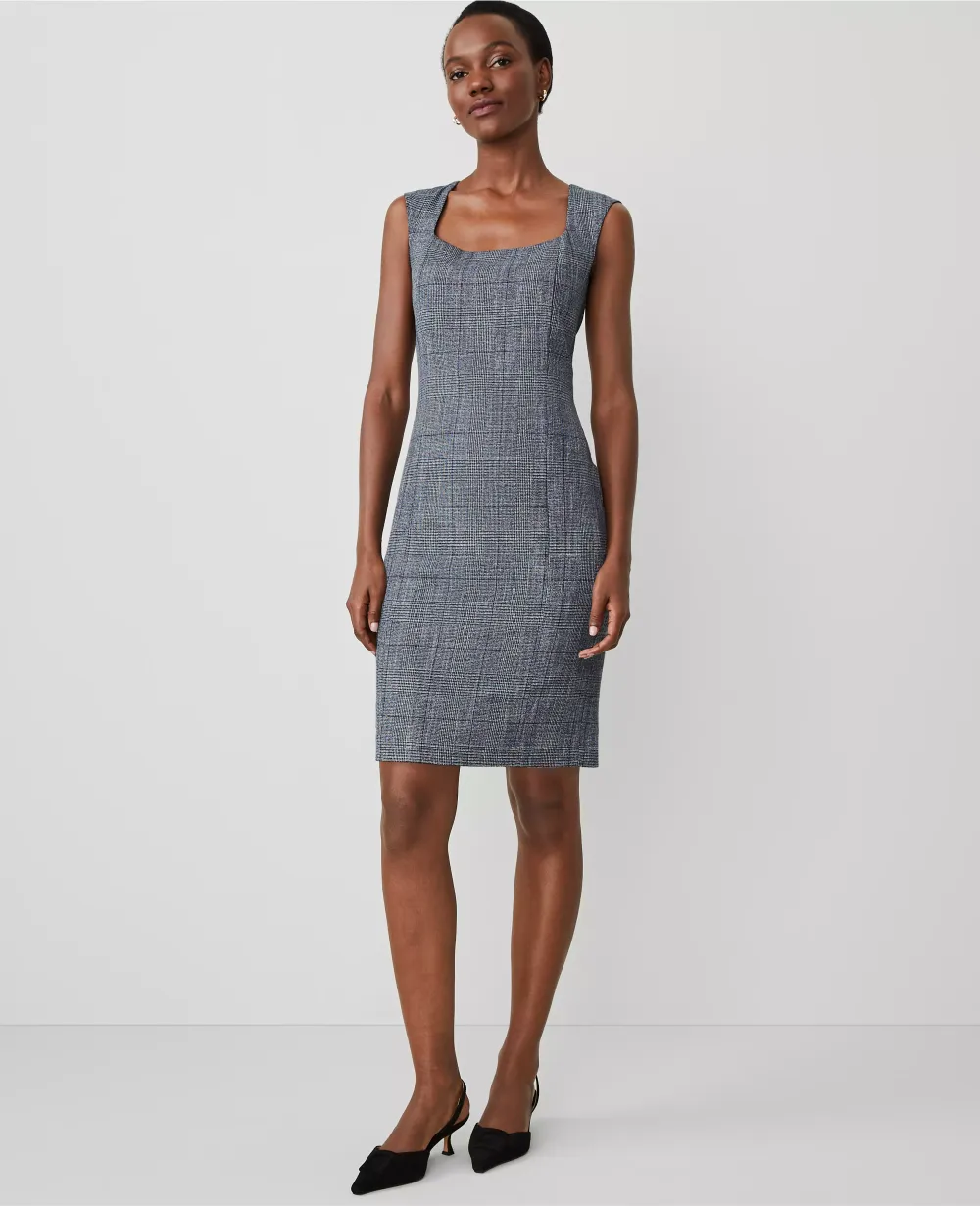 The Square Neck Sheath Dress in Plaid