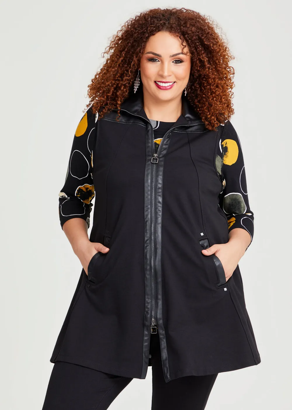 Zip Bamboo Ponte & Faux Leather Vest
