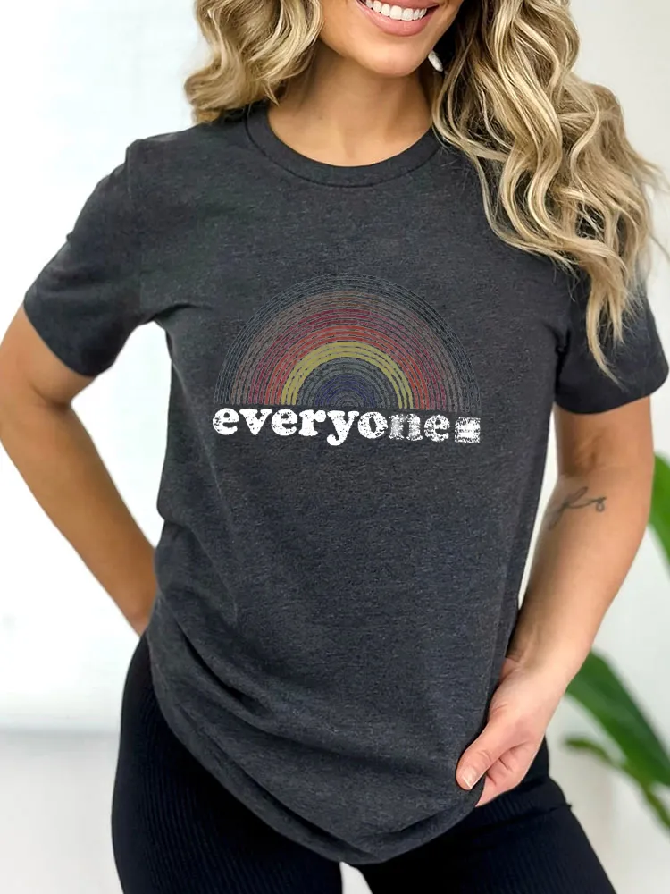 Pure Cotton Round-Neck Short-Sleeved Shirt Everyone Rainbow Long Sleeve Shirt