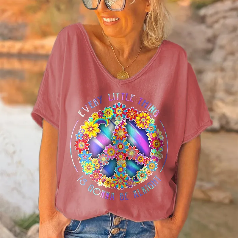 Every Little Thing Is Gonna Be Alright Printed Hippie T-shirt