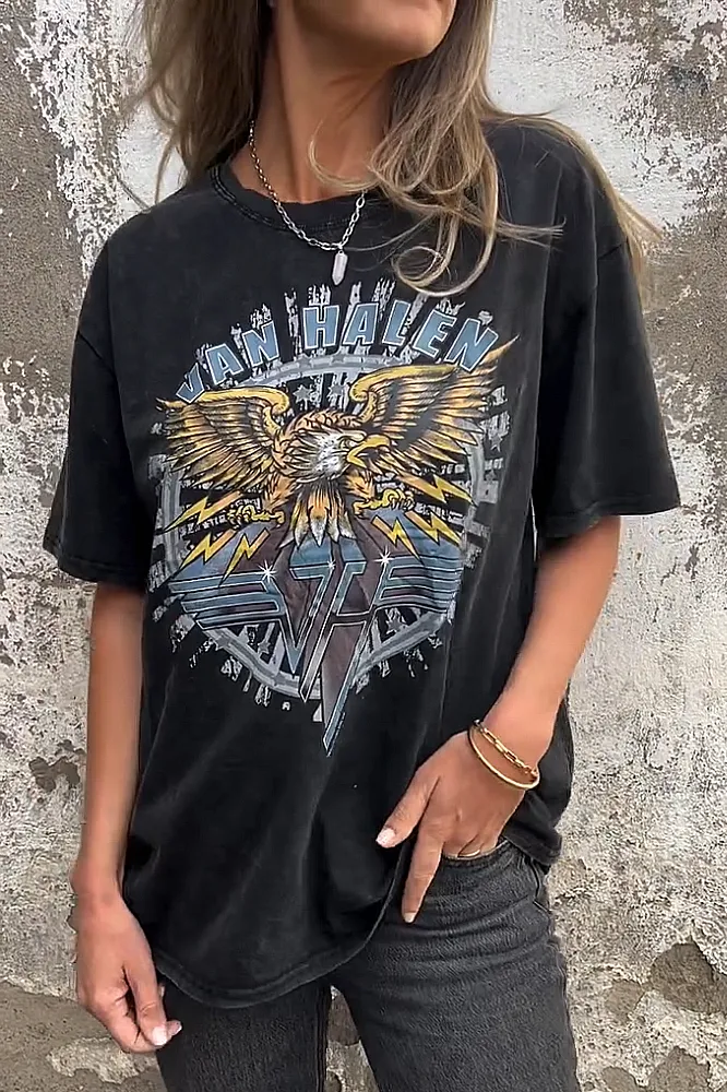 Women's Washed Fabric Pattern T-shirt