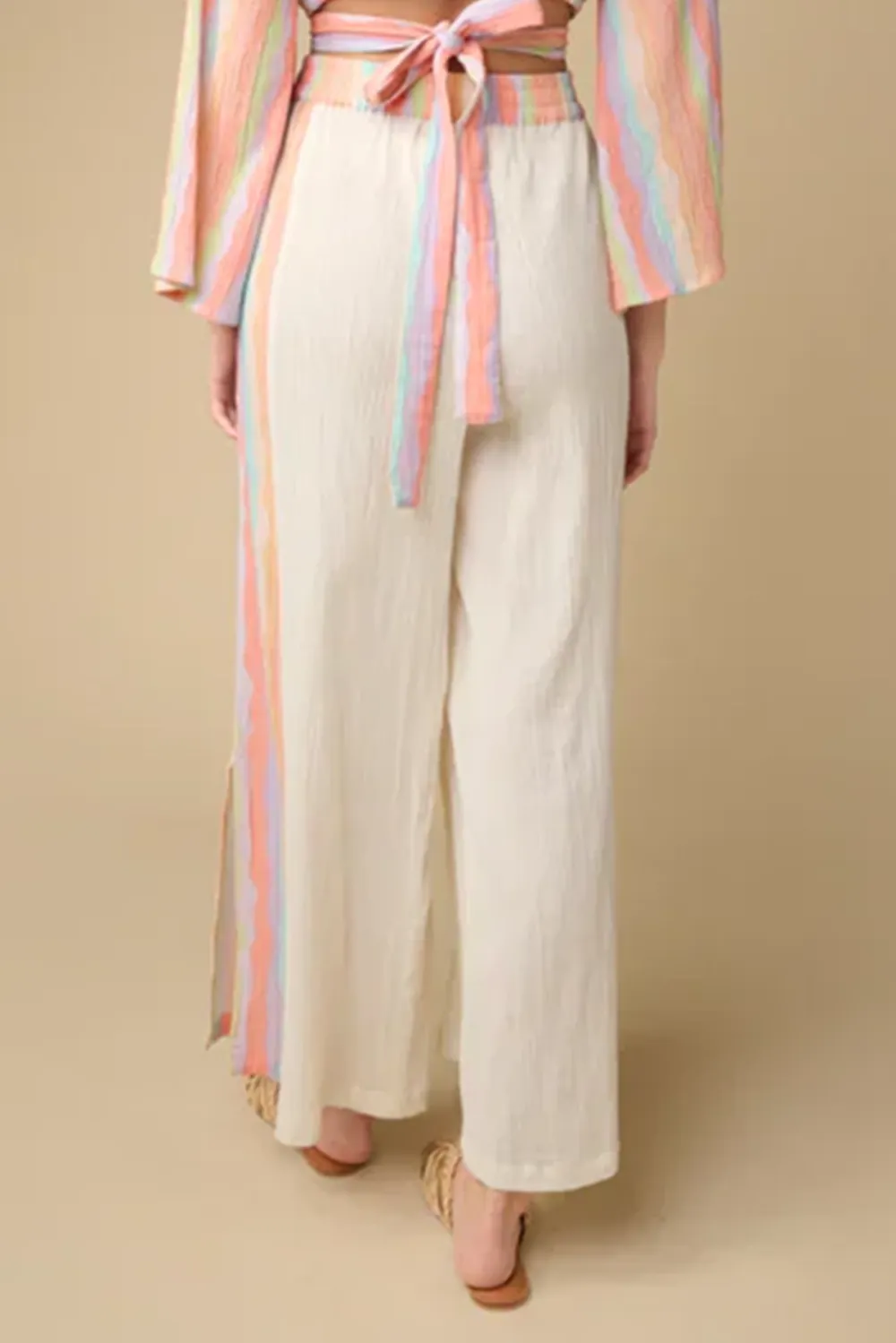 White And Pastel colored One Shoulder Crop Top And Maxi Skirt Set