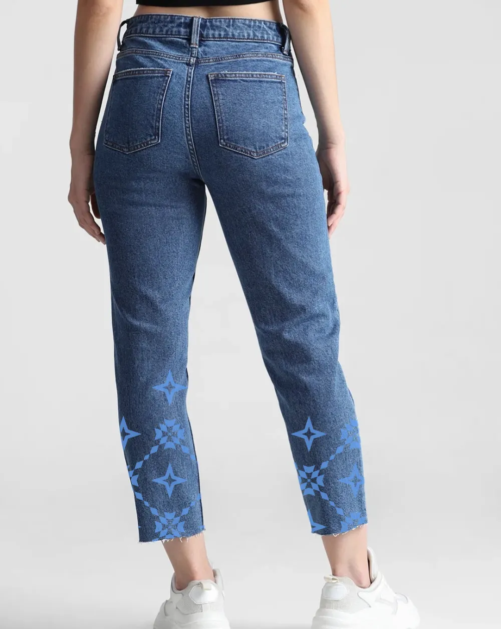 Blue High Rise Mom Fit Jeans with Blue Star Print