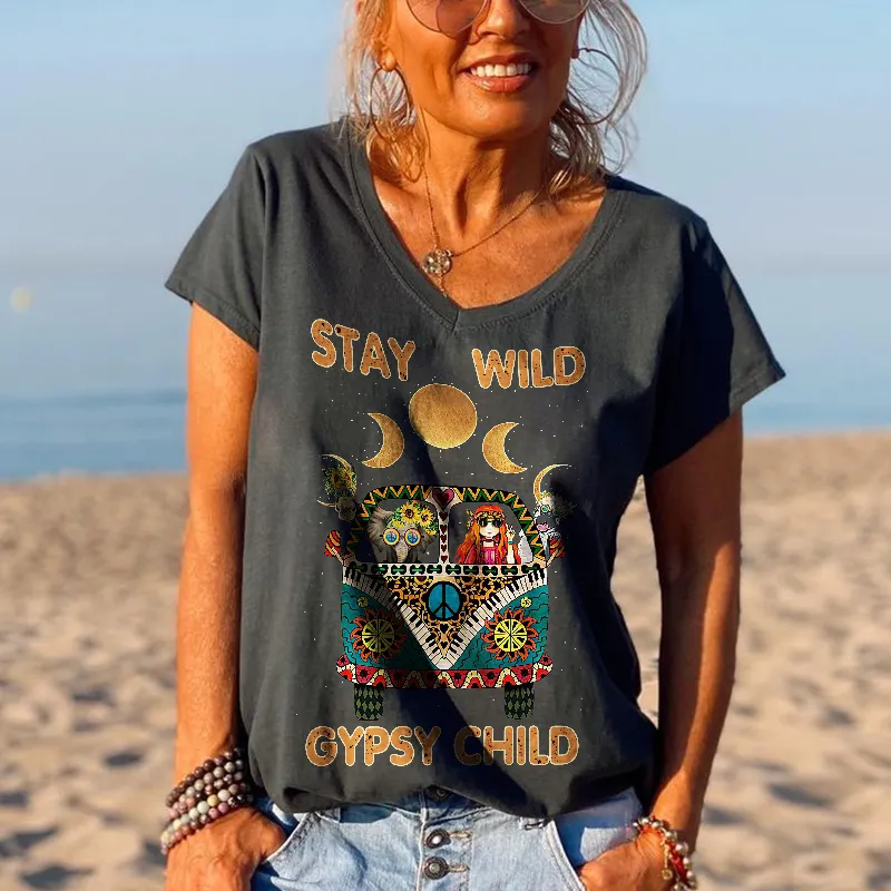 Stay Wild Gypsy Child Elephant Printed Graphic Tees