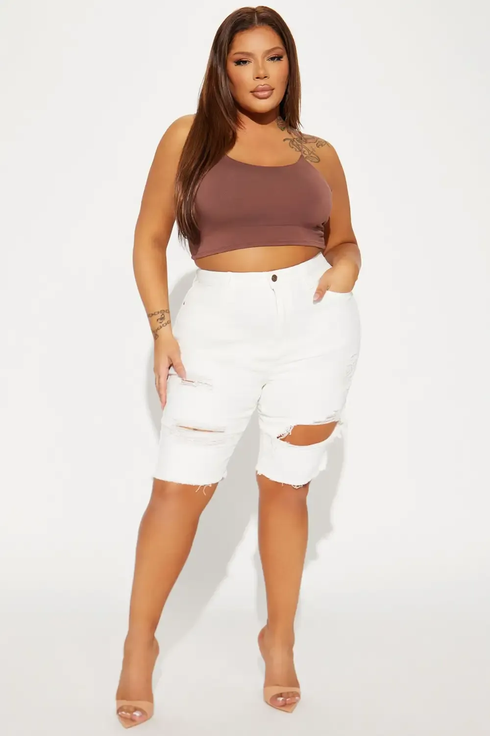 Made Ya Look Denim Bermuda Shorts - White