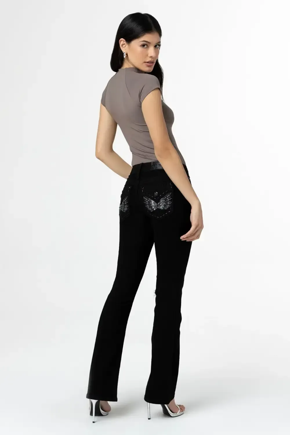 Black Metallic Wings Bootcut Jeans