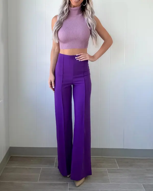 Edge Front Seam Pants - Purple