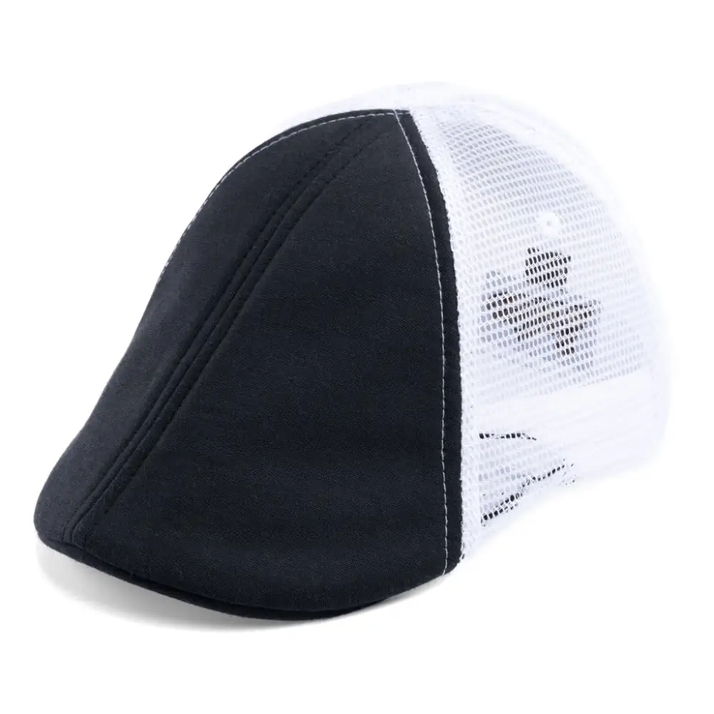 The Mesh Trucker Boston Scally Cap - Black with White