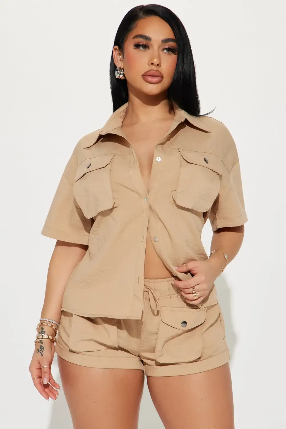 Chloe Cargo Short Set - Taupe