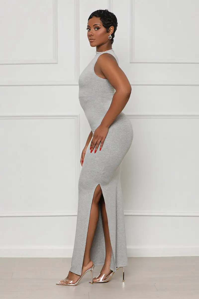 Set The Tone High Neck Dress (Grey)-FINAL SALE